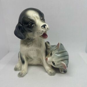 Vintage Japan Kitty Biting Puppy Porcelain Figurine